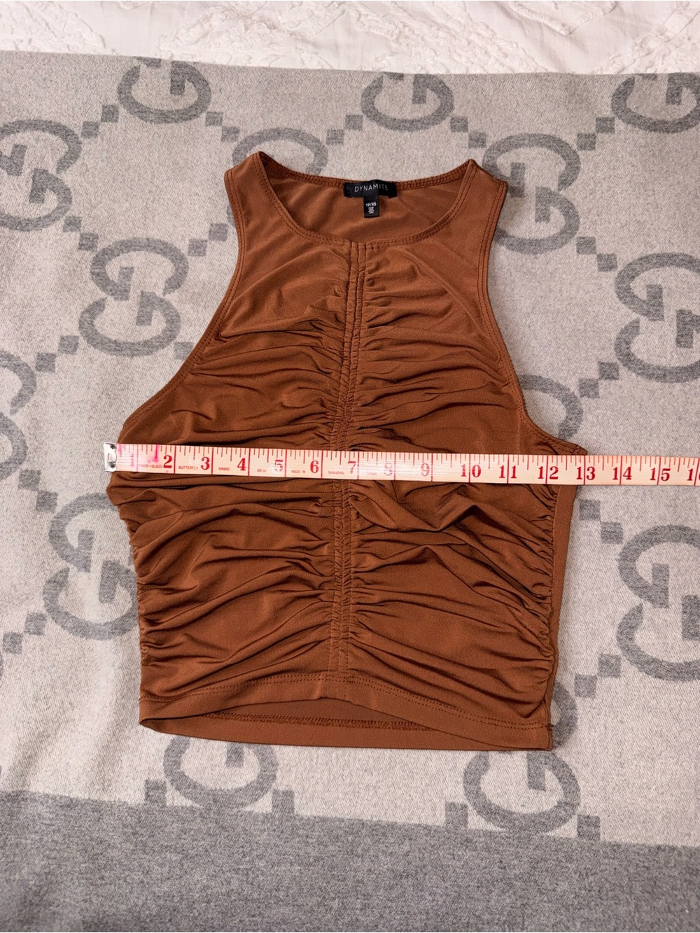 Dynamite Ruched Crop Tank Top - Brown - Picture 4 of 7